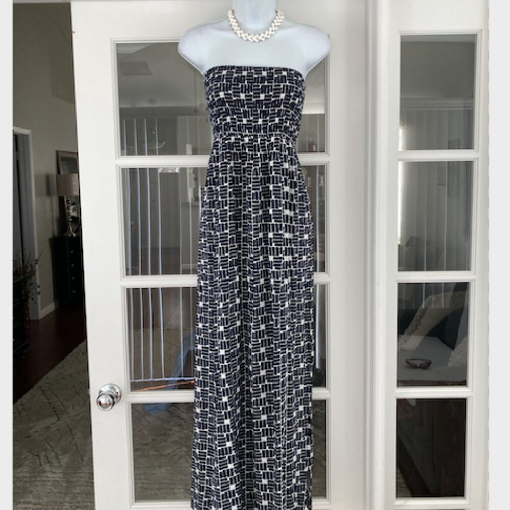 Gap Black White  Rayon Geometric Print Strapless Maxi Dress Small New with Tag